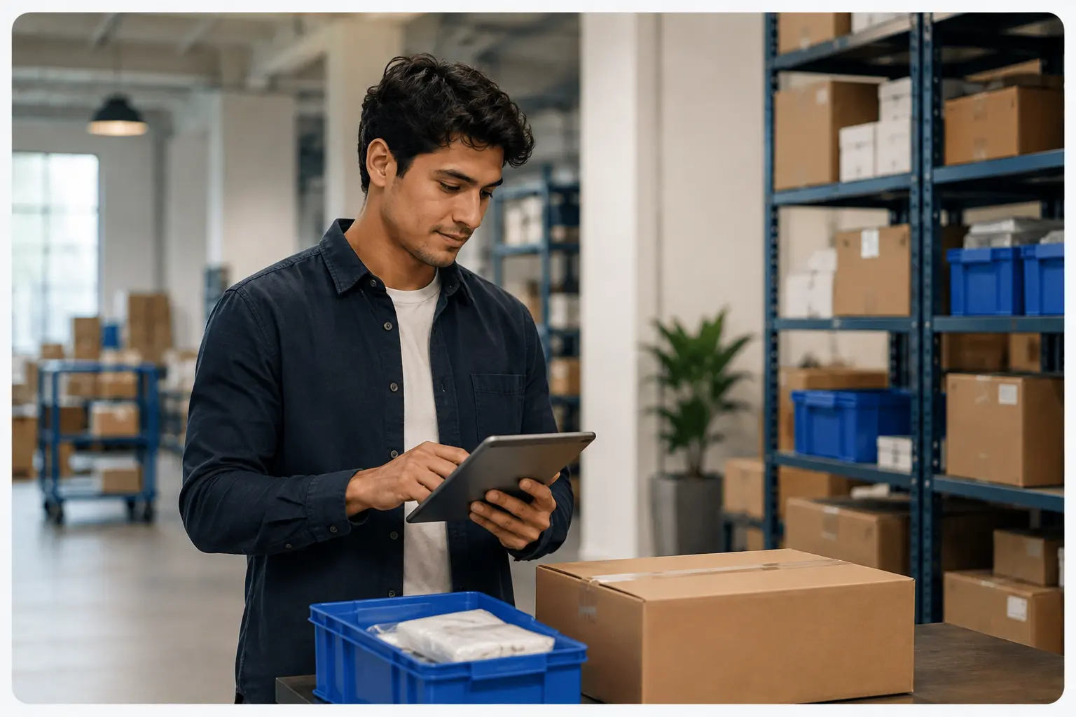 Wholesale distributor checking products, warehouse stock, supplier inventory and customer orders using a tablet