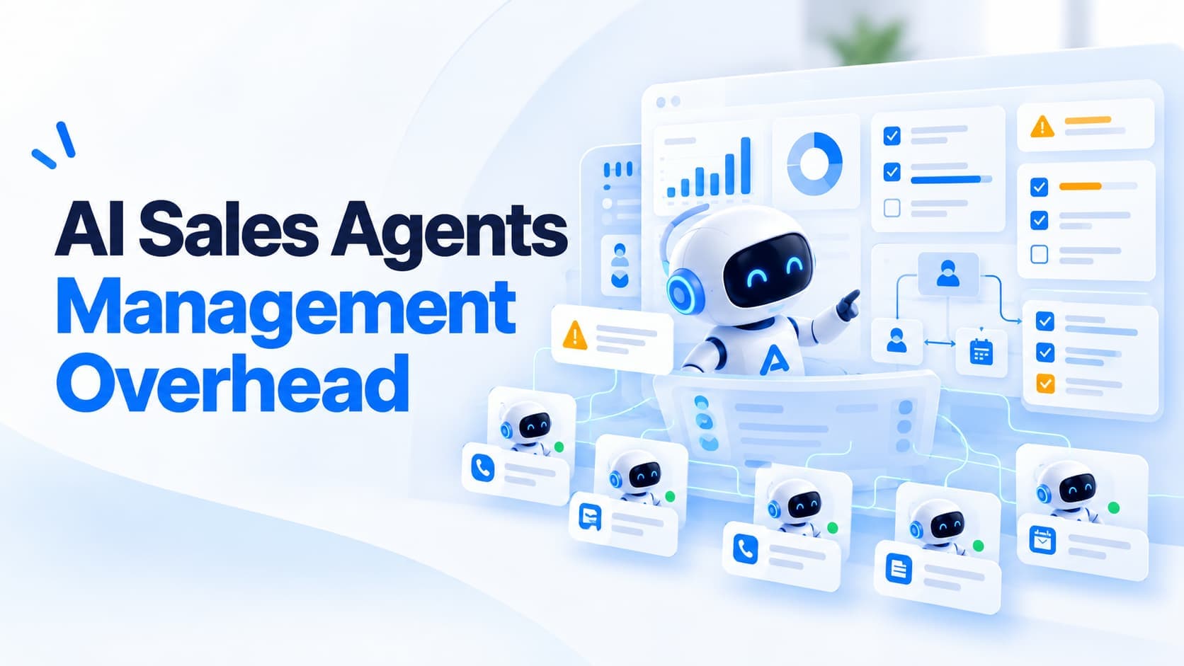 AI sales agents handling customer interactions while a central dashboard monitors tasks, performance, and workflows.
